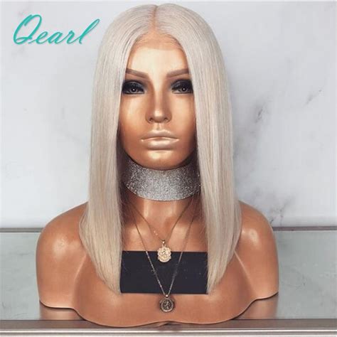 Platinum Blonde Shoulder Length Silky Straight Lace Front Human Hair