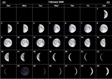Moon Phases Of February 2020 Lunar Calendar Template Dates With