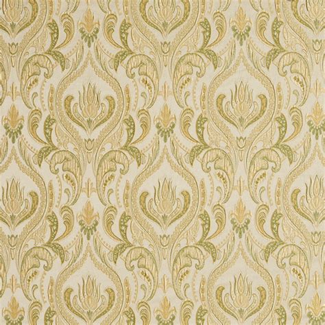 Gold And Light Green Ornate Vintage Heirloom Foliage Brocade Upholstery