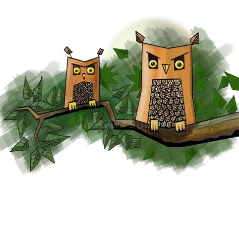 Owls On Branch Stock Illustration Illustration Of Owls 86077744