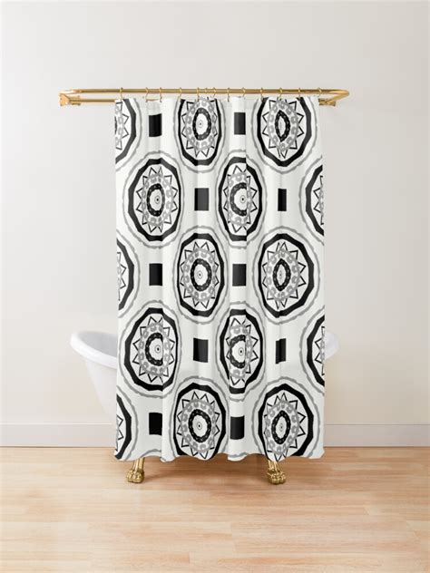 Black And White Minimalistic Geometric Mandala Pattern Shower Curtain