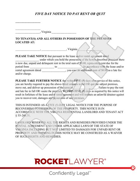 Free Virginia Eviction Notice Template Rocket Lawyer