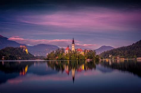 Premium Photo Colorful Sunset Landscape View Of Lake Bled Island And