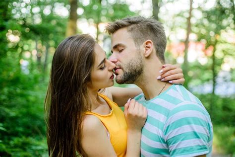 Premium Photo Couple In Love Kissing With Passion Outdoors Man And Woman Attractive Lovers