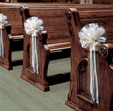6 Large Ivory Tulle Pull Bows Wedding Pew Decorations Church Chair