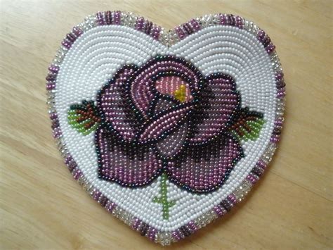 Museum Quality Estate Native American Indian Beaded Purple Rose Heart Barrette Bead Work