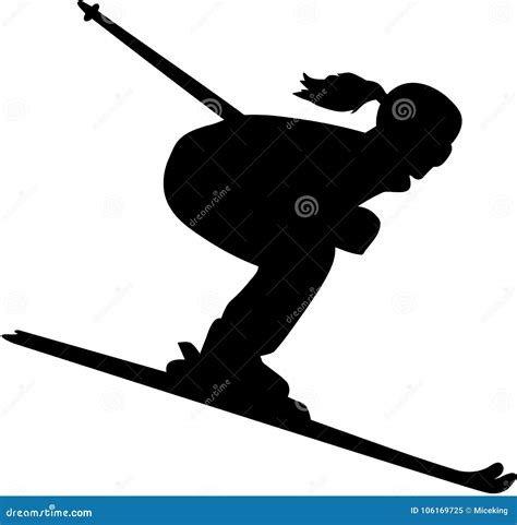 Female Skier Silhouette Downhill Stock Vector Illustration Of Logo