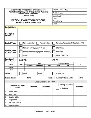 Fillable Online DESIGN EXCEPTION REPORT DTOP Fax Email Print PdfFiller
