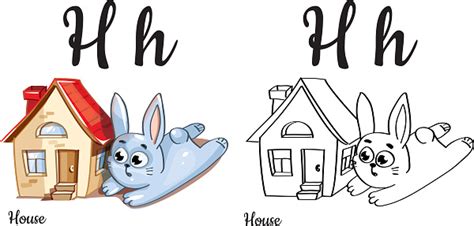 Rumah Huruf Alfabet Vektor H Halaman Mewarnai Ilustrasi Stok - Unduh