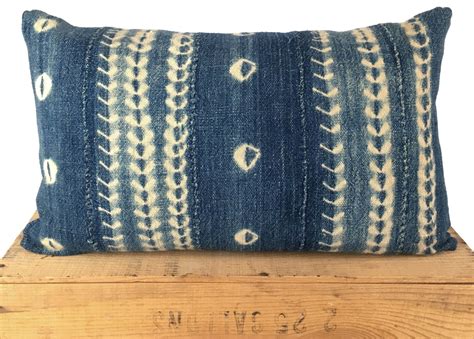 12x20 Inch Vintage Indigo African Mud Cloth Pillow Cover
