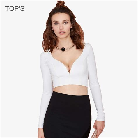 2016 Woman Sexy Deep V Neck Crop T Shirt Tight Whitetops Shirt Women Top Cropcrop T Shirt