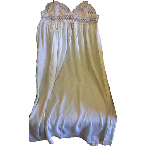 Ecru Cream Silk Chiffon Nightgown Nightie Lace Top From Hoosiercollectibles On Ruby Lane