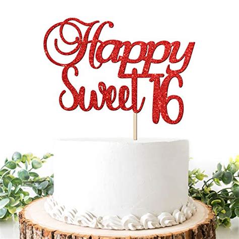 Red Glitter Happy Sweet 16 Cake Topper Cheers To 16 Years Sweet