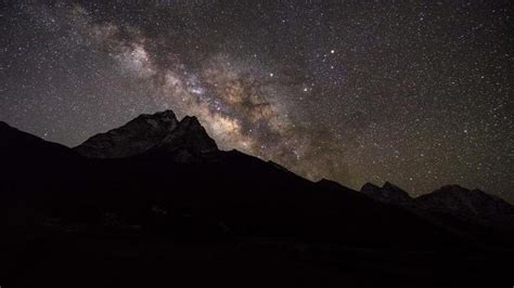 Milky Way Galaxy Astronomy Over Himalayan Mountain Range In Nepal