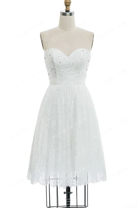 Beaded Strapless Sweetheart Short Lace Bridal Dress Betancy