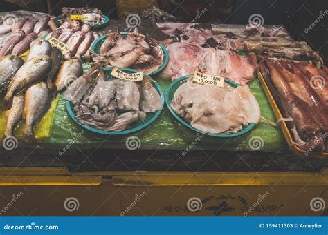Fresh Sea Food And Fishes Selling At One Of The Stalls At Jeju Dongmun