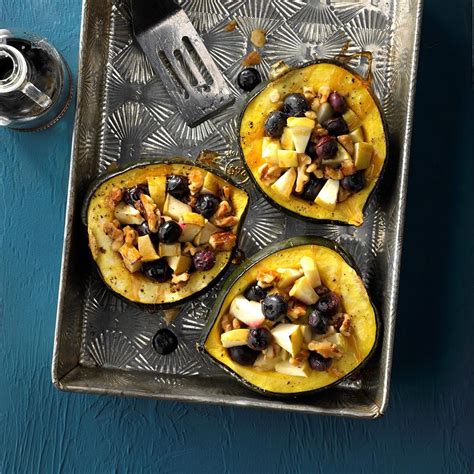Cooking acorn squash in the microwave. Baked Acorn Squash with Blueberry-Walnut Filling Recipe ...