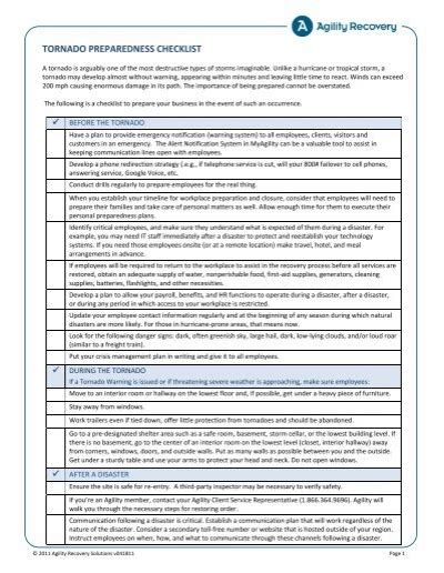 Tornado Preparedness Checklist Cna