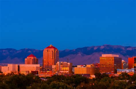 Skyline Of Downtown Albuquerque At Twilight New Mexico Usa Blaine