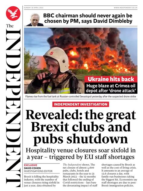 Independent On Sunday Front Page Th Of April Tomorrow S Papers