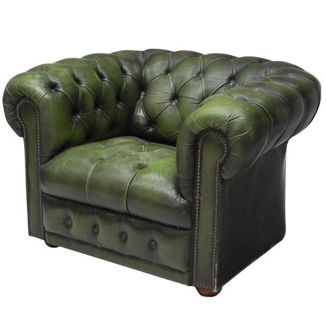 Green leather swivel vintage armchair by girsberger schammer for knoll. Vintage Chesterfield Club Armchair Green Leather at 1stdibs