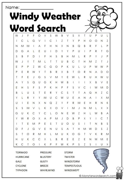 Windy Weather Word Search Monster Word Search