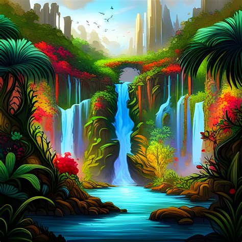 Jungle With Ruins And A Waterfall Ai Generated Artwork Nightcafe