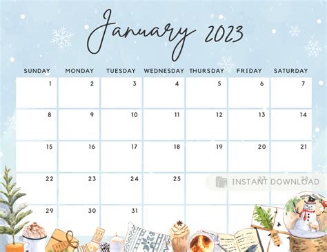 Editable January 2023 Calendar Happy Cozy Winter New Year Etsy