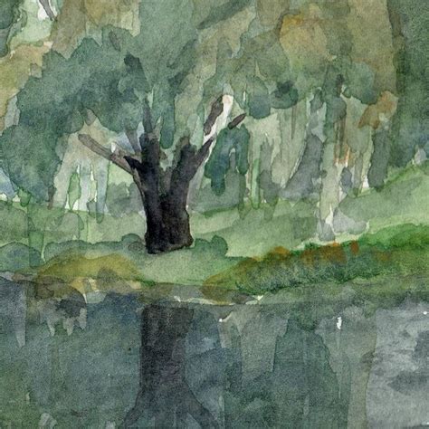 Watercolor Landscape Willow Pond Art Print Etsy In 2020 Watercolor