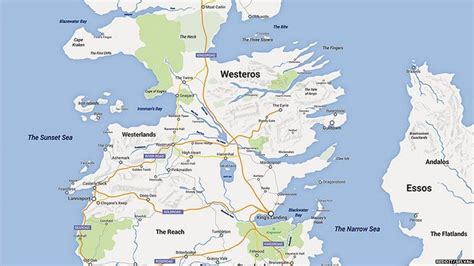 Westeros From Game Of Thrones Created On Google Maps By Redditor Bbc News