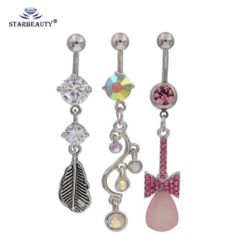 1plot Long Surgical Steel Belly Barbell Rhinestone Body Piercing Navel Rings Button Belly