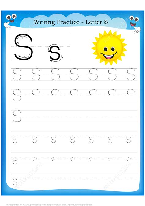 The best printable handwriting sheets are prepared for you in high definition! Letter S is for Sun Handwriting Practice Worksheet | Free ...