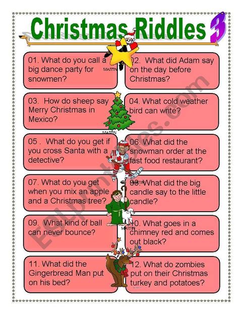 Christmas Riddles For Everyone Esl Worksheet By Dturner Christmas Riddles Christmas Jokes