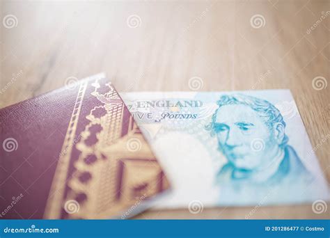 George Stephenson On A Five Pound Note Inside A Sweden Passport Stock