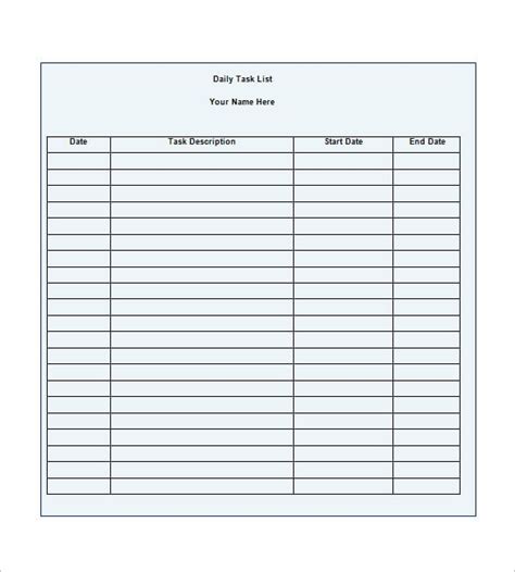 Task List Templates Free Word Excel Pdf Formats Samples