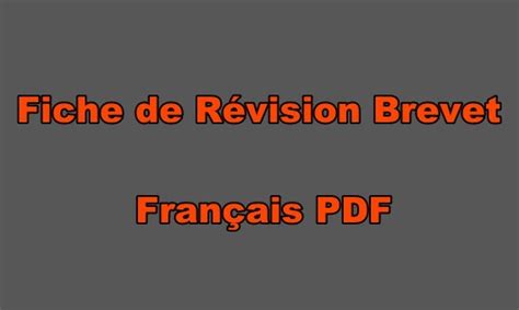 Univscience Fiche De Révision Brevet Français Pdf