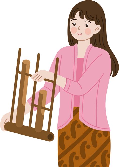 Woman Playing Angklung Cartoon Illustration 35913993 Png