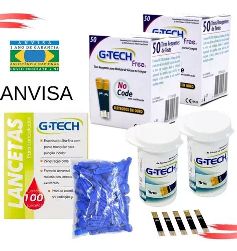 Fita Glicose 100 Tiras Gtech Free Glicemia 150 Lancetas Frete grátis