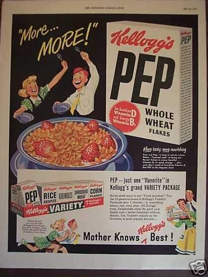 Kelloggs Pep Variety Pack Cereal 1949 Vintage Recipes Kelloggs