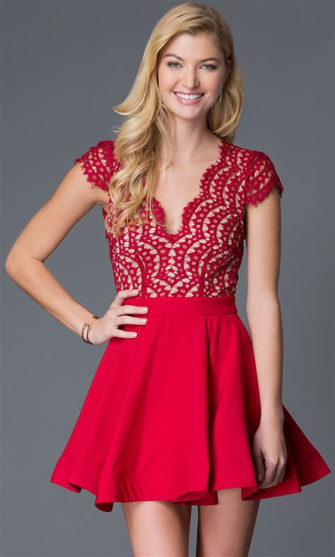 Red Open Back Lace Bodice Holiday Dress Promgirl