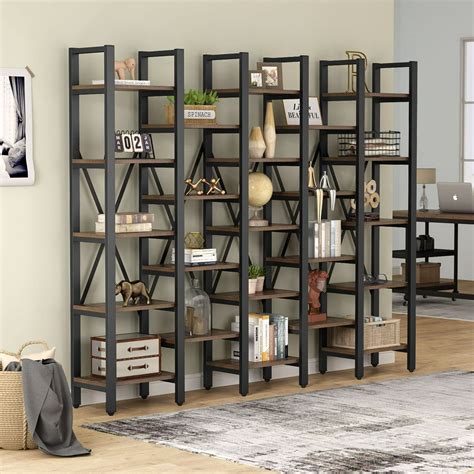 Tribesigns Rustic Super Wide 5 Tier Bookcase With 23 Shelves 5 Shelf