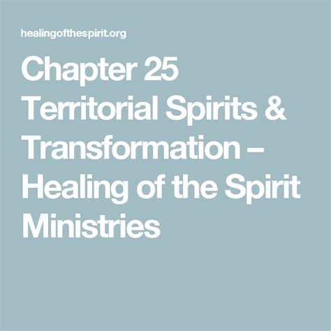 Chapter 25 Territorial Spirits And Transformation Healing Of The Spirit