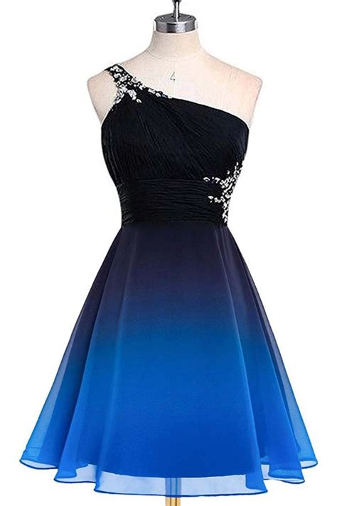 One Shoulder Royal Blue Ombre Chiffon Homecoming Dresses Short Prom