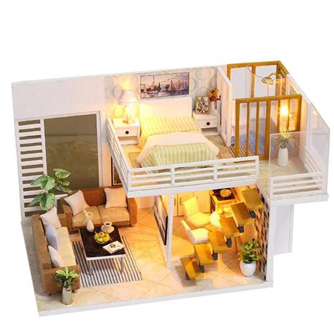 Wood, fabric, paper, resin, plastic, metal doll house size: DIY Dollhouse Handmade Wood House Mini Furniture Puzzle ...