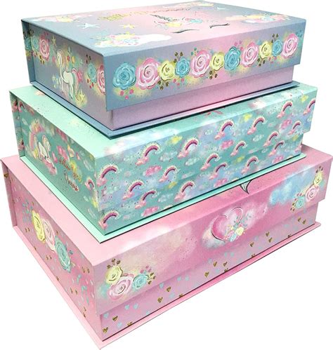 Votum Decorative Nesting Storage Boxes With Lids Stackable Box Set With Cute Designs For Girls