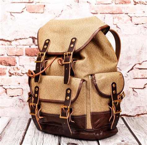 Canvas Leather Backpack Mens Canvas Leather Backpack Canvas Etsy