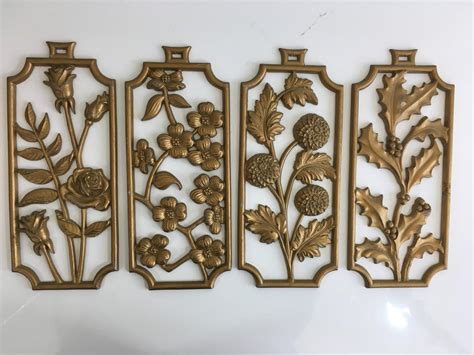 Vintage Sexton Metal Wall Hangings Flowers Set Of Four 4 1970s Check Engine Vintage