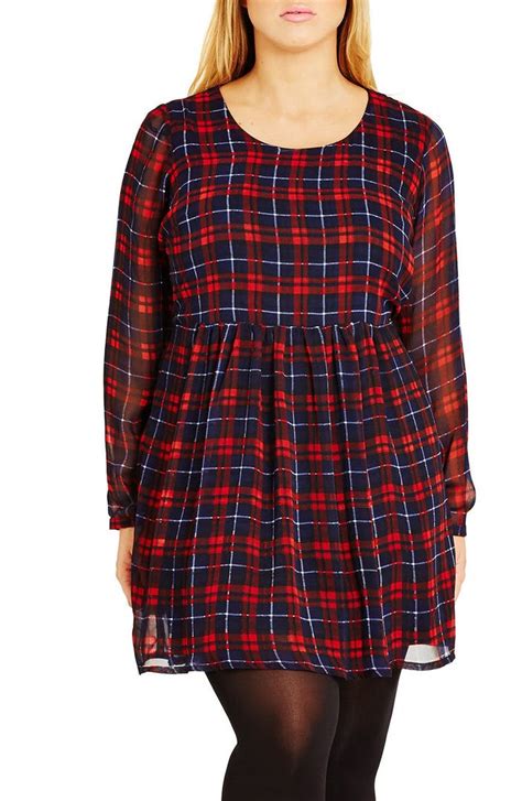 City Chic Check Me Out Plaid Babydoll Dress Plus Size Nordstrom