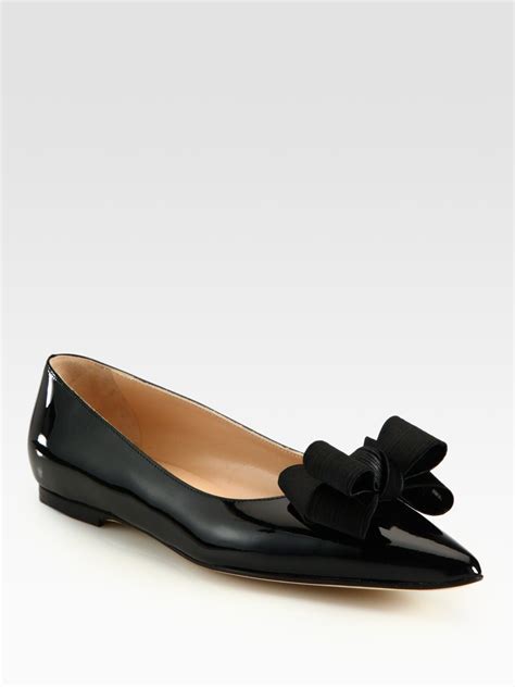 Lyst Manolo Blahnik Patent Leather And Silkblend Point Toe Bow Ballet