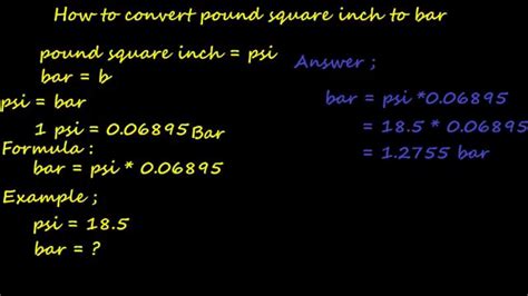 Online calculator to convert bars to pounds per square inch (bar to psi) with formulas, examples, and tables. how to convert psi to bar - pressure converter - YouTube